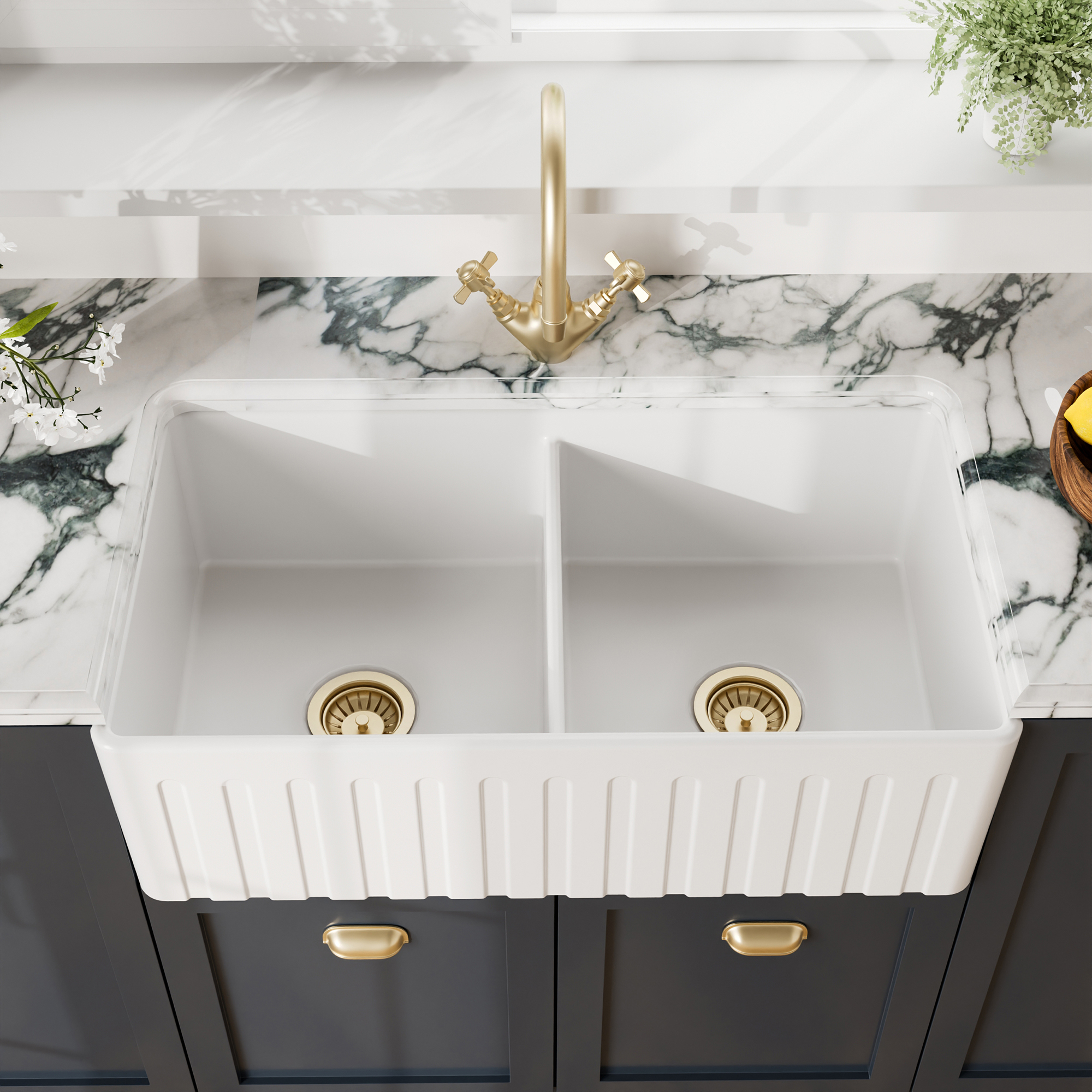 Valquest double bowl fireclay sink