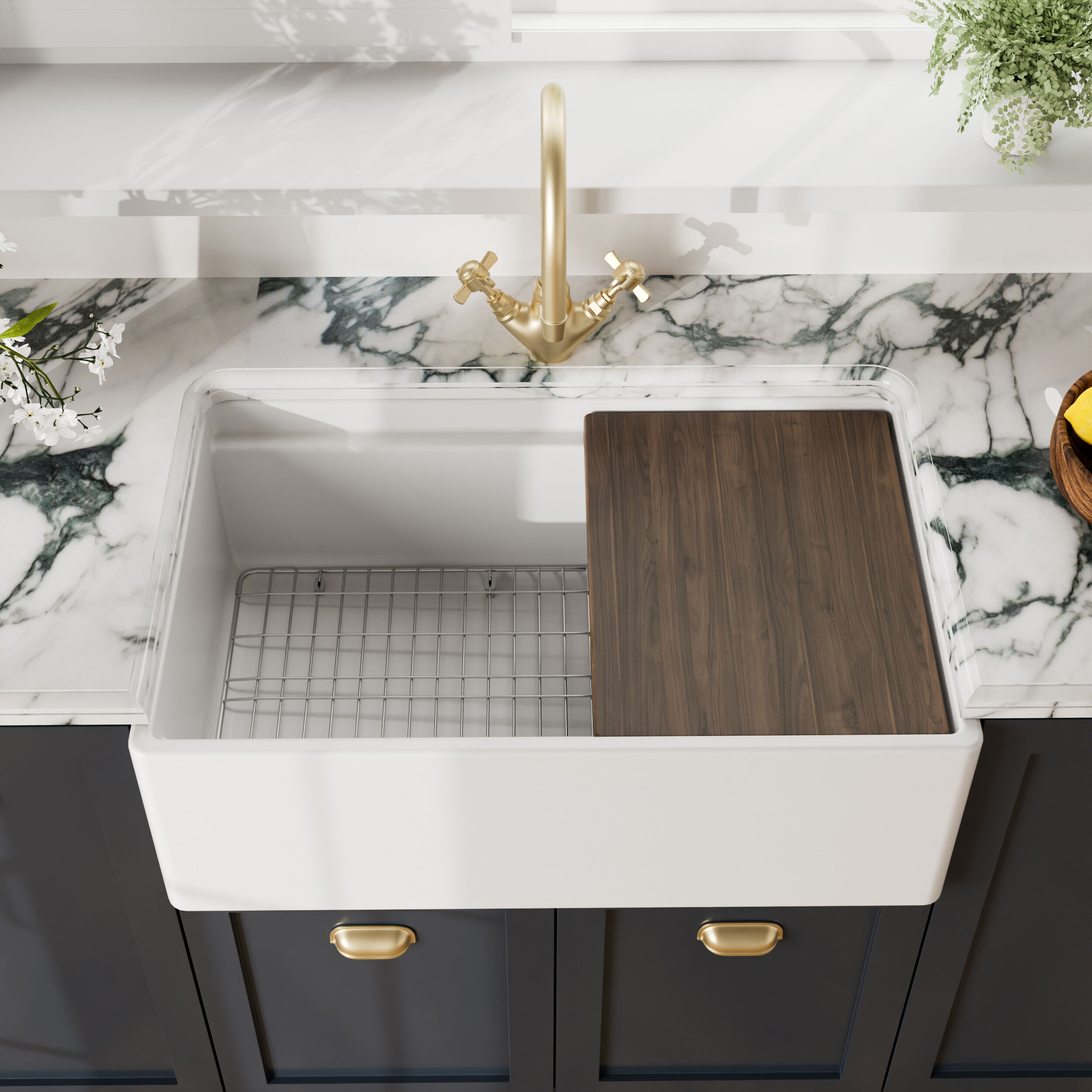 Valquest 30" Butler Ledge Apron Front Fireclay Single Bowl Kitchen Sink