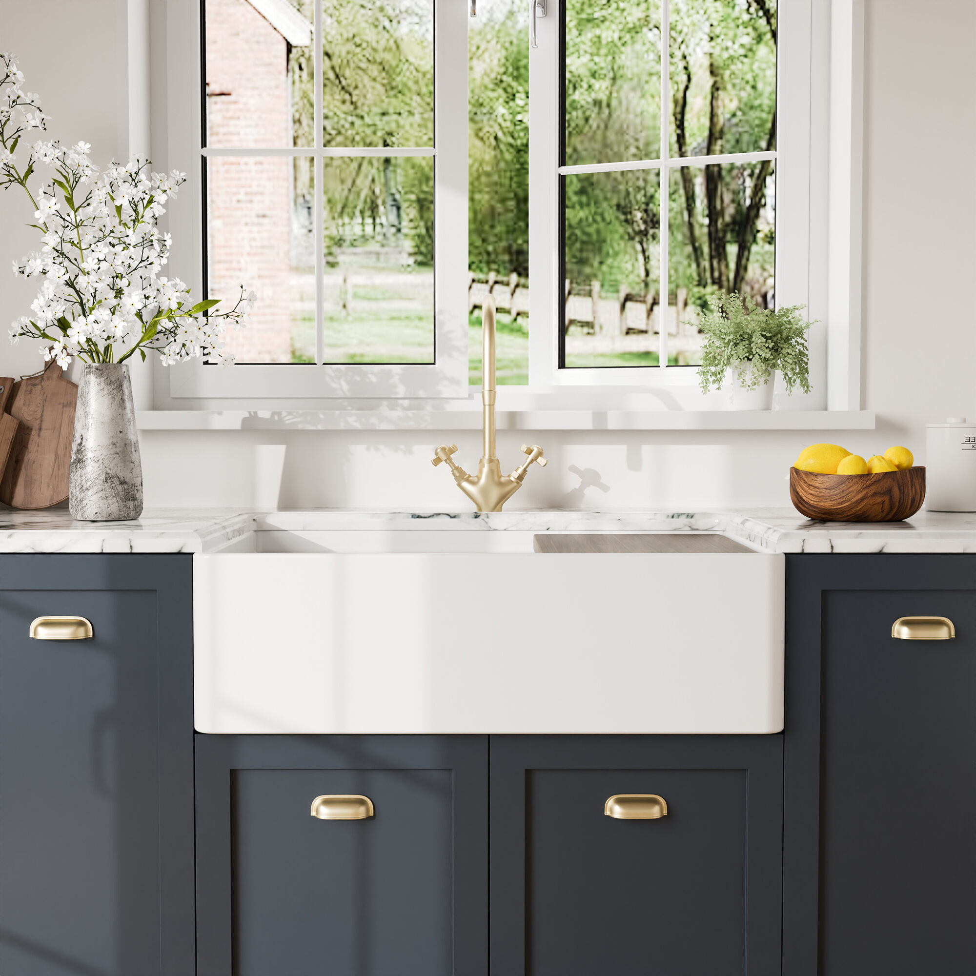 Valquest 33" Ledge Apron Front Fireclay Single Bowl Kitchen Sink