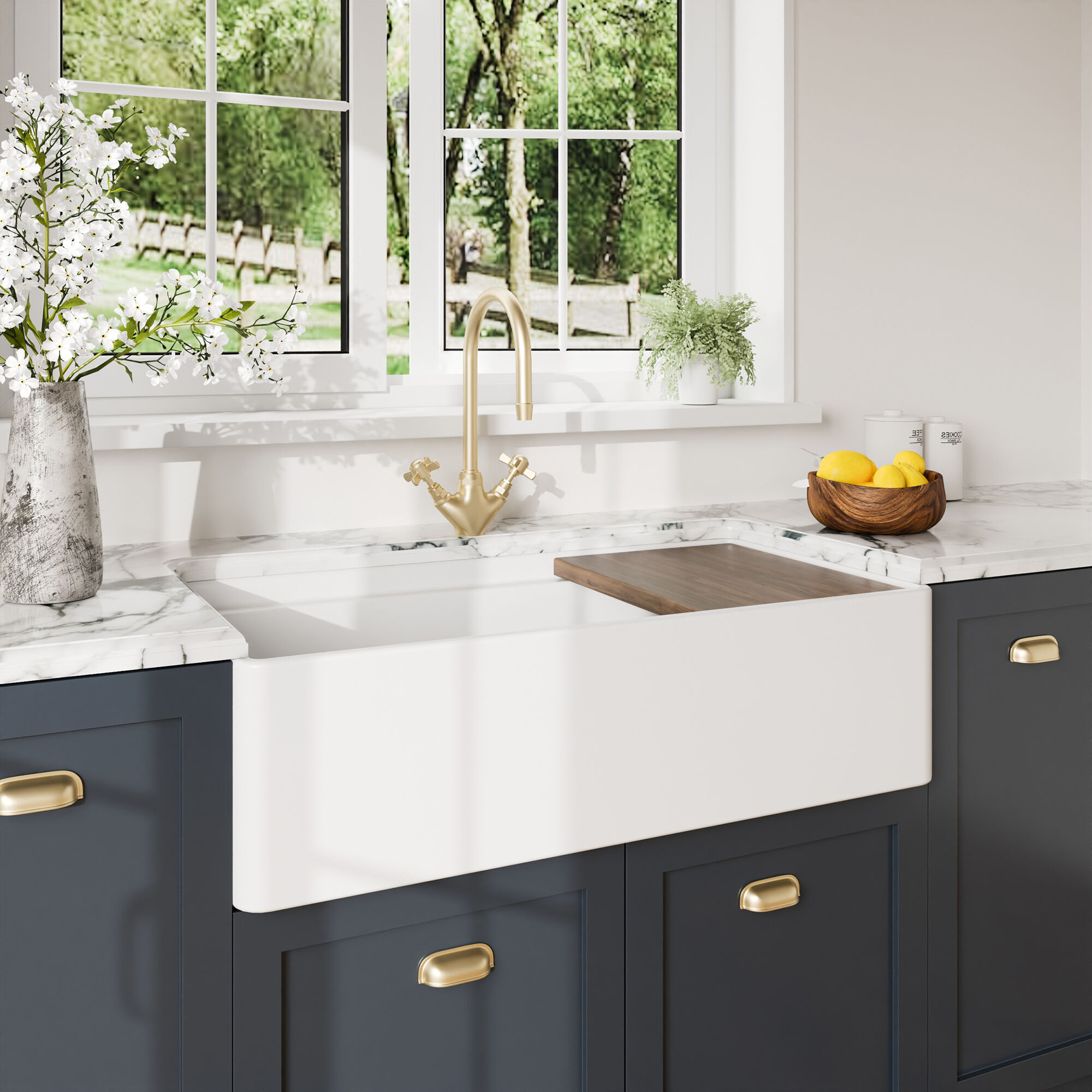 Valquest 36" Butler Ledge Apron Front Fireclay Single Bowl Kitchen Sink