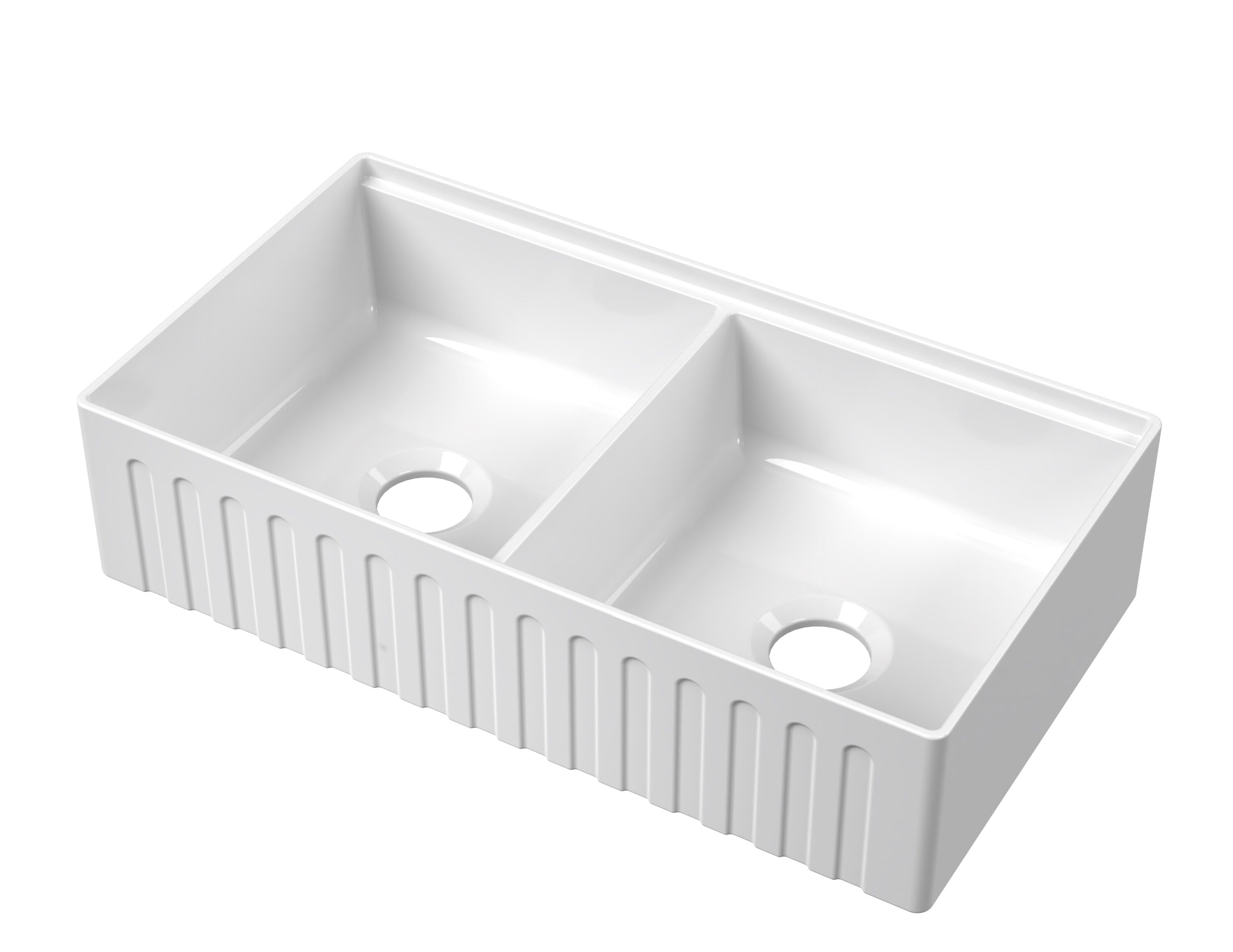Valquest 33" Reversible Fluted Apron Front Fireclay Double Bowl Kitchen Sink